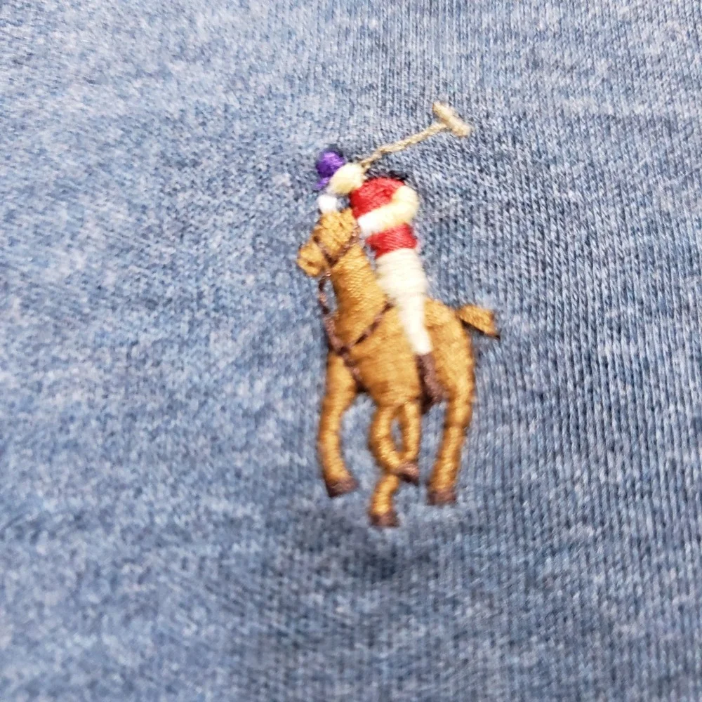 Ralph Lauren Mens Large Custom Slim Fit Polo Shirt Blue Heather Flesh Pony